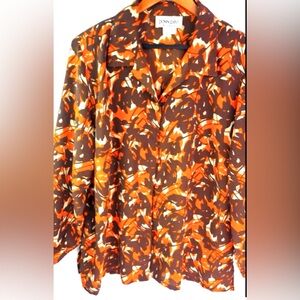 DonnKenny 1X Workwear Orange Abstract Fall Leaves Top Plus